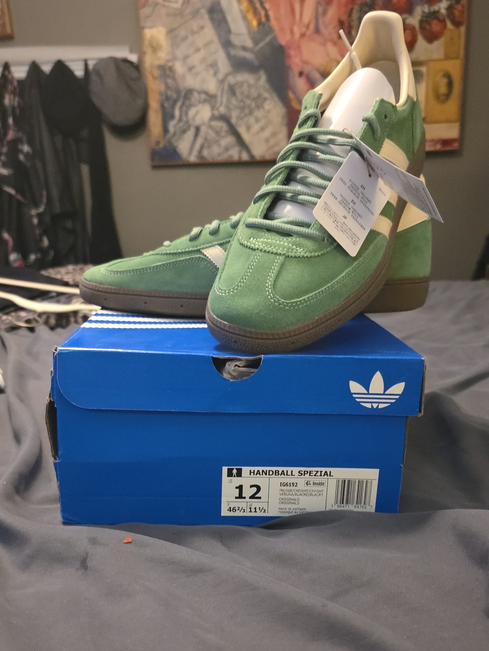 adidas Handball Spezial Suede Sneakers in Green and Cream Men's 12